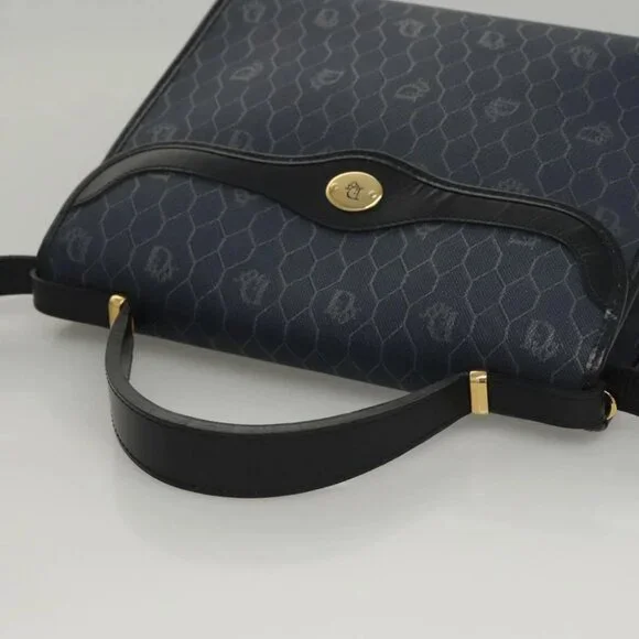 Christian Dior Honeycomb Canvas Hand Bag PVC Leather 2way Gold Navy Auth BA1515